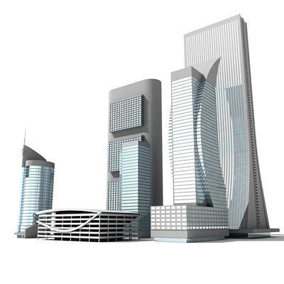 Set of detailed 7 Buildings 3D model_1