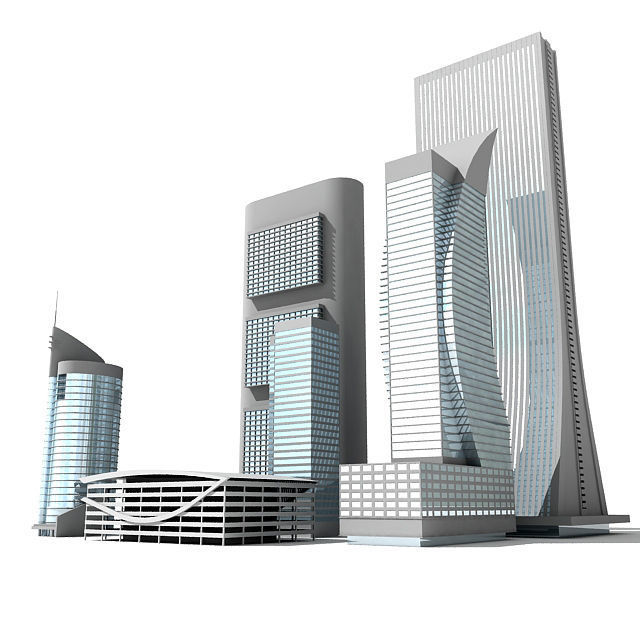 Set of detailed 7 Buildings 3D model_9