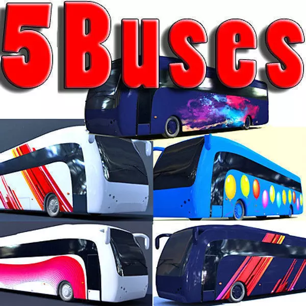 Second Collection of 5 Buses 3D model_0