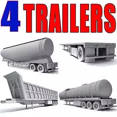 Set of Truck 4 Trailers 3D model