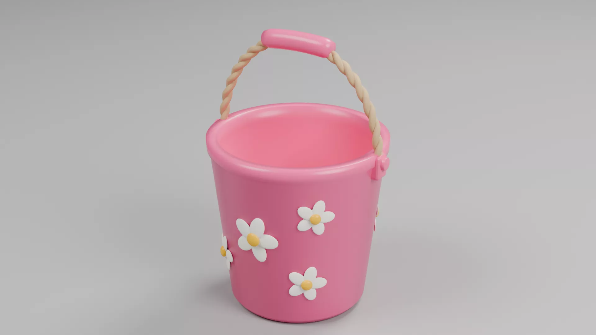 Pink Daisy Bucket with Woven Grip Low-poly 3D model