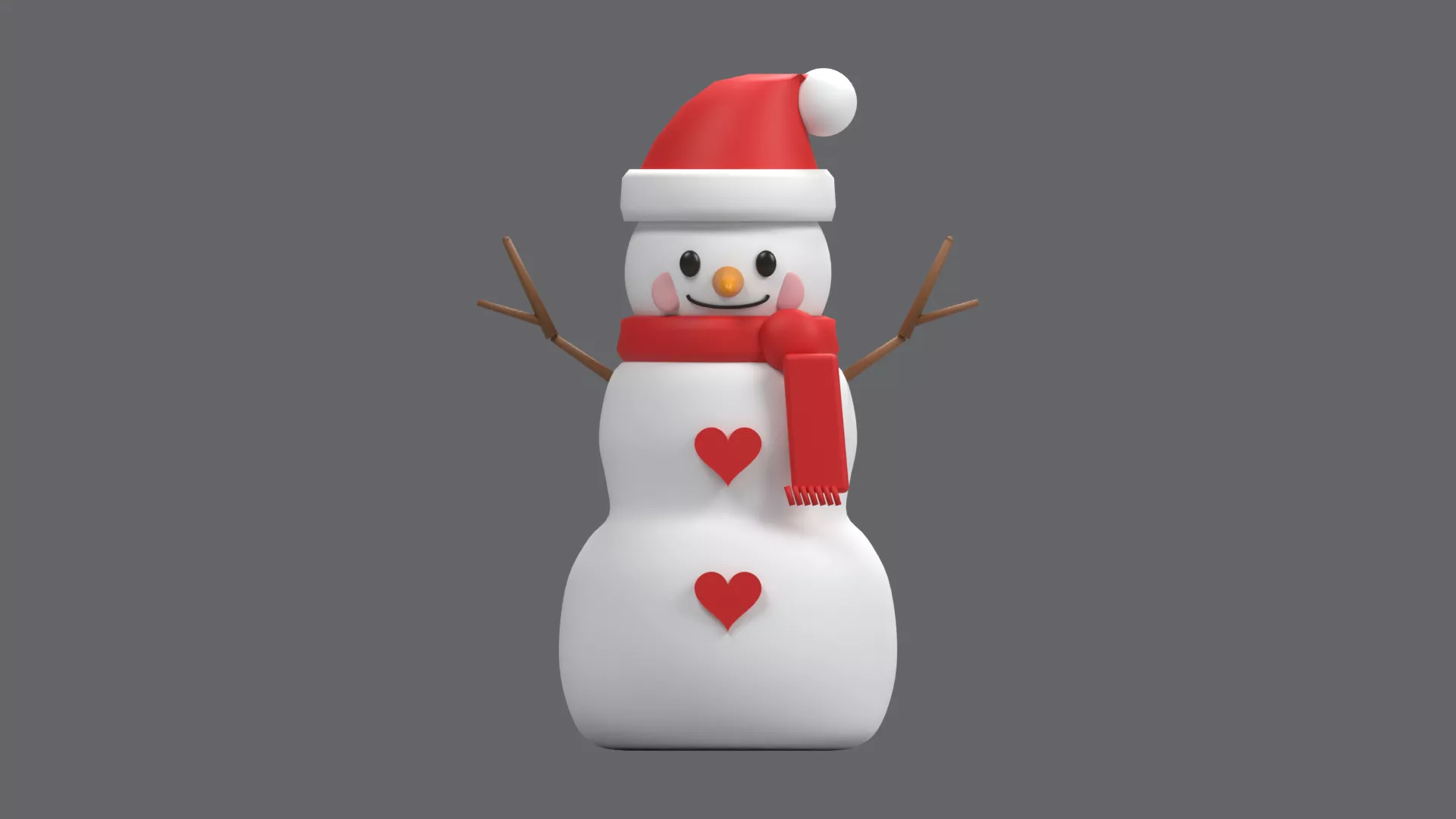 Holiday Snow Figure with Santa Hat and Hearts Low-poly 3D model