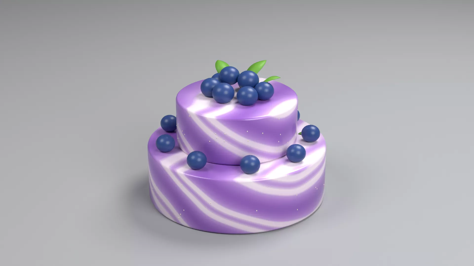 Purple Swirl Layer Cake with Blueberries Low-poly 3D model