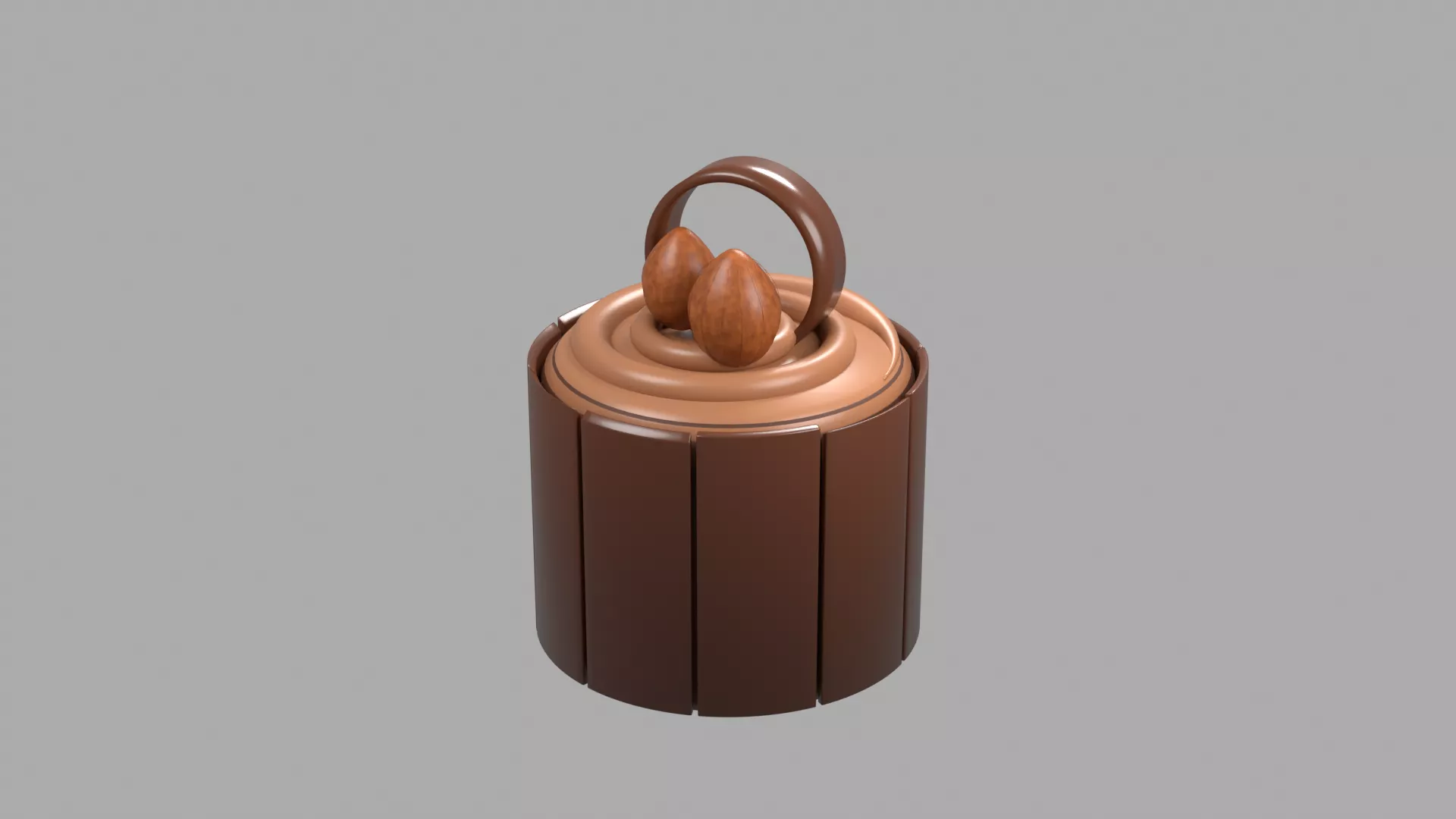 Round Chocolate Mousse Cake with Curled Garnish Low-poly 3D model