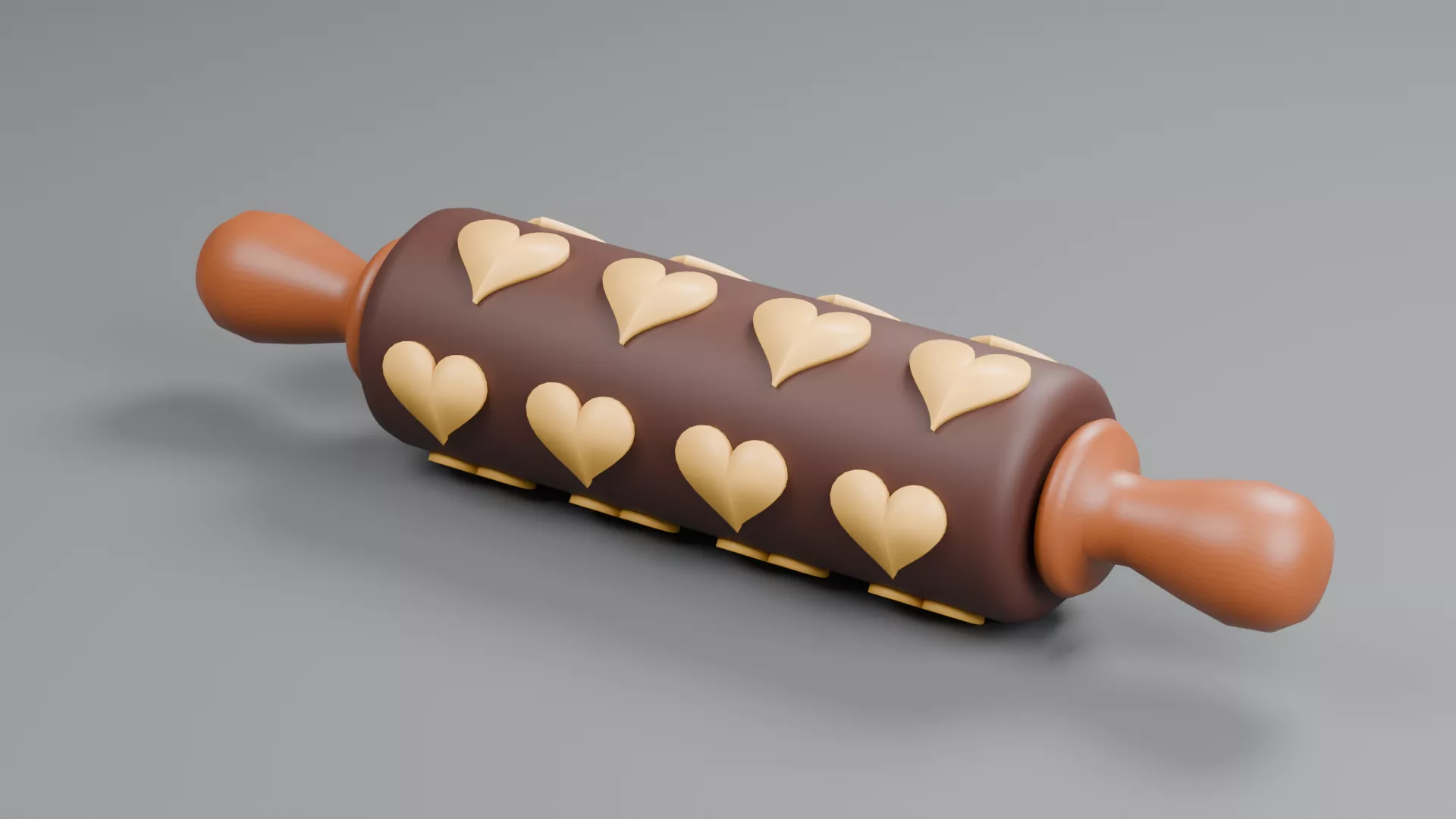 Heart Embossing Rolling Pin with Dark Barrel Low-poly 3D model