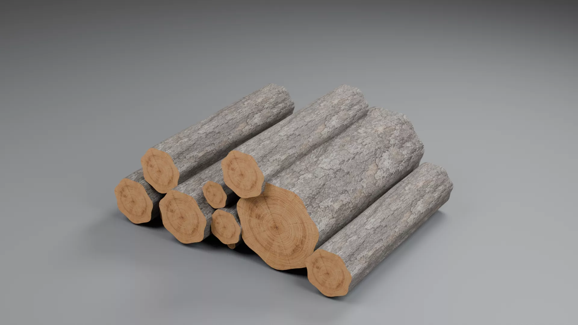 Pile of Bark Covered Firewood Low-poly 3D model