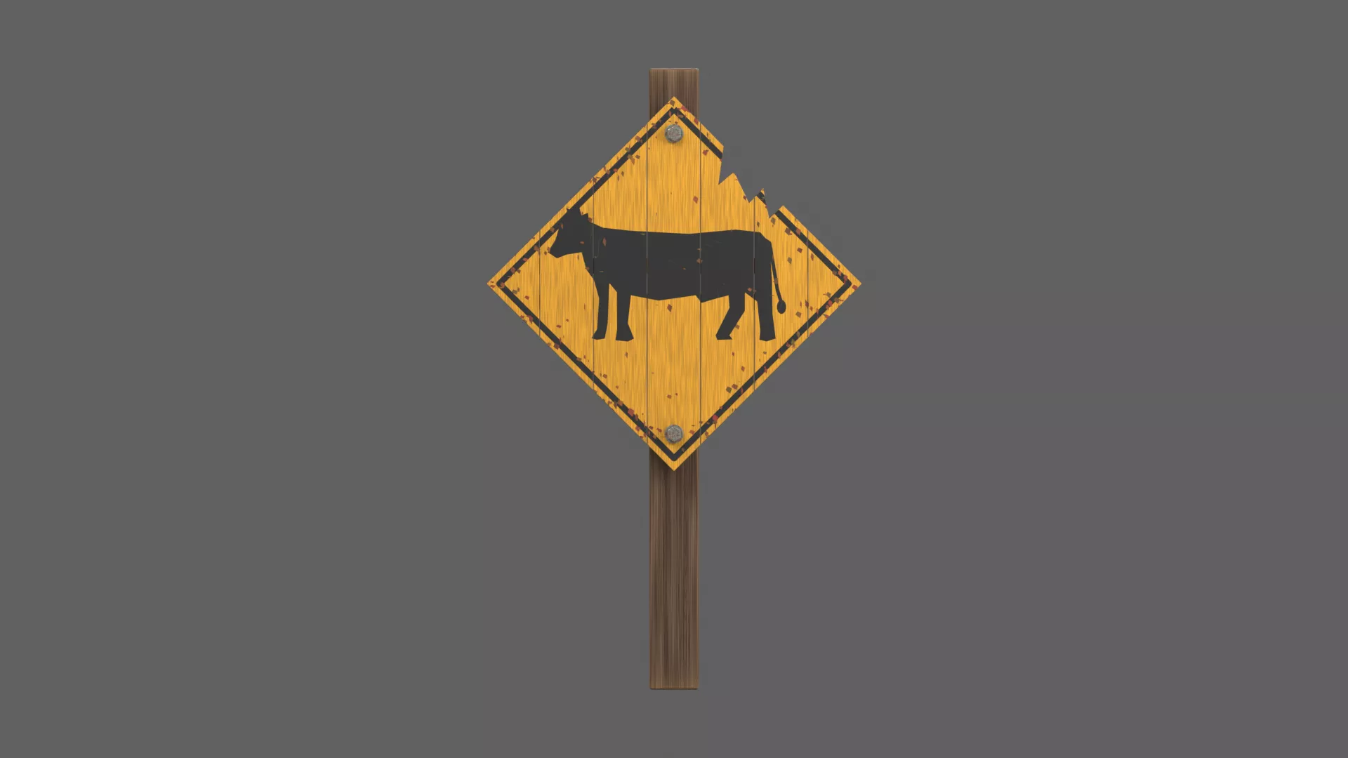 Worn Diamond Livestock Sign on Wood Post Low-poly 3D model