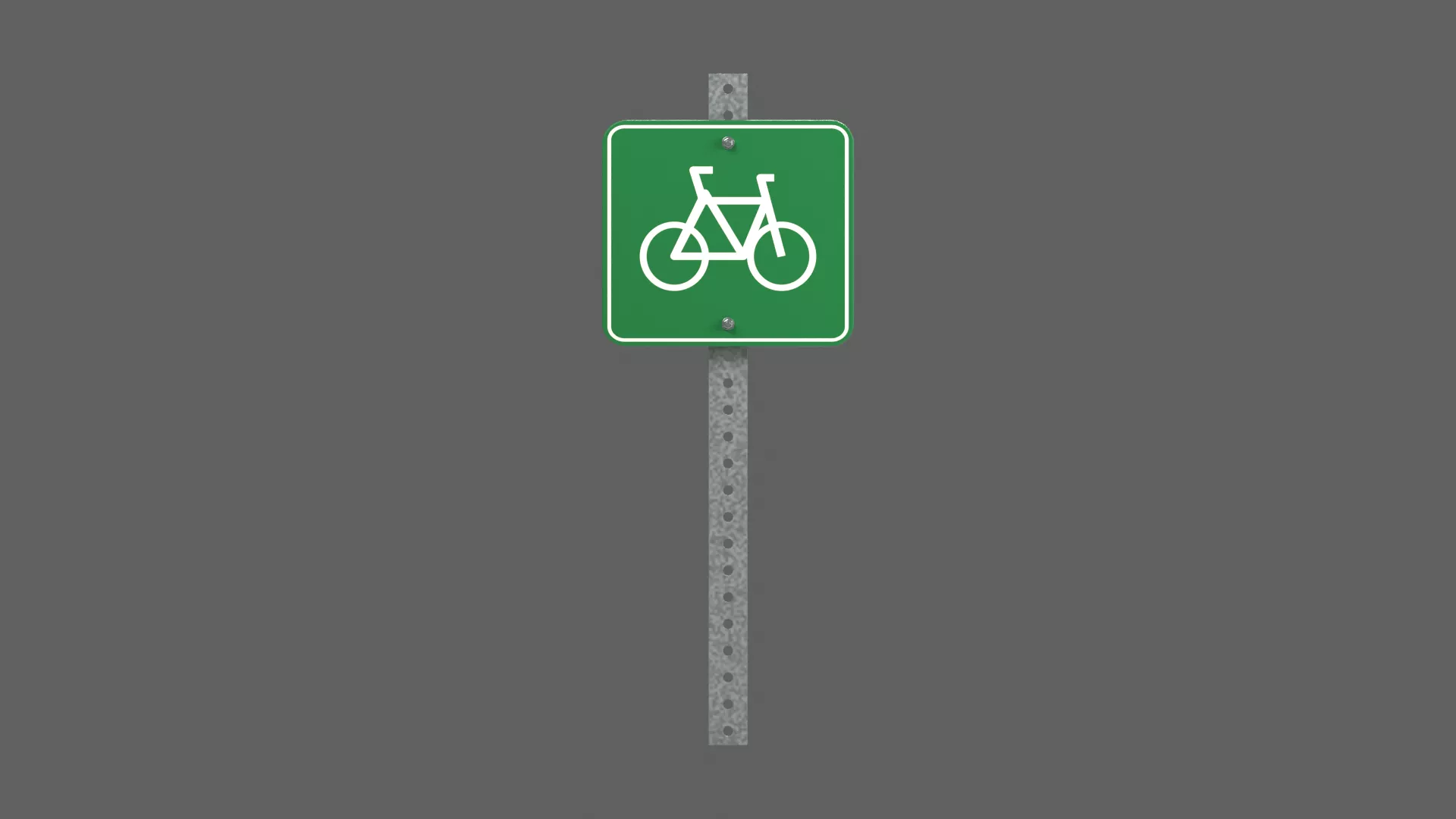 Green Bicycle Route Sign on Perforated Post Low-poly 3D model