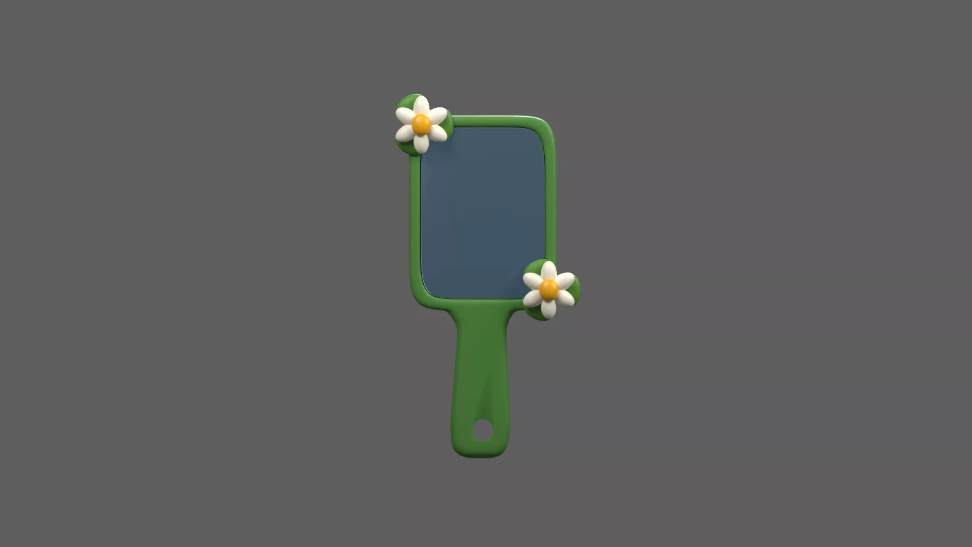 Green Hand Mirror with Daisy Accents Low-poly 3D model