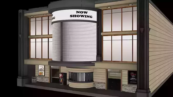 Cinema movie theater with sign Low-poly 3D model