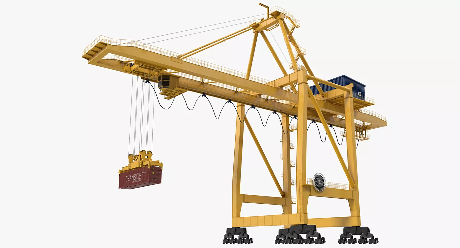Quayside Container Crane with Container Rigged 3D model