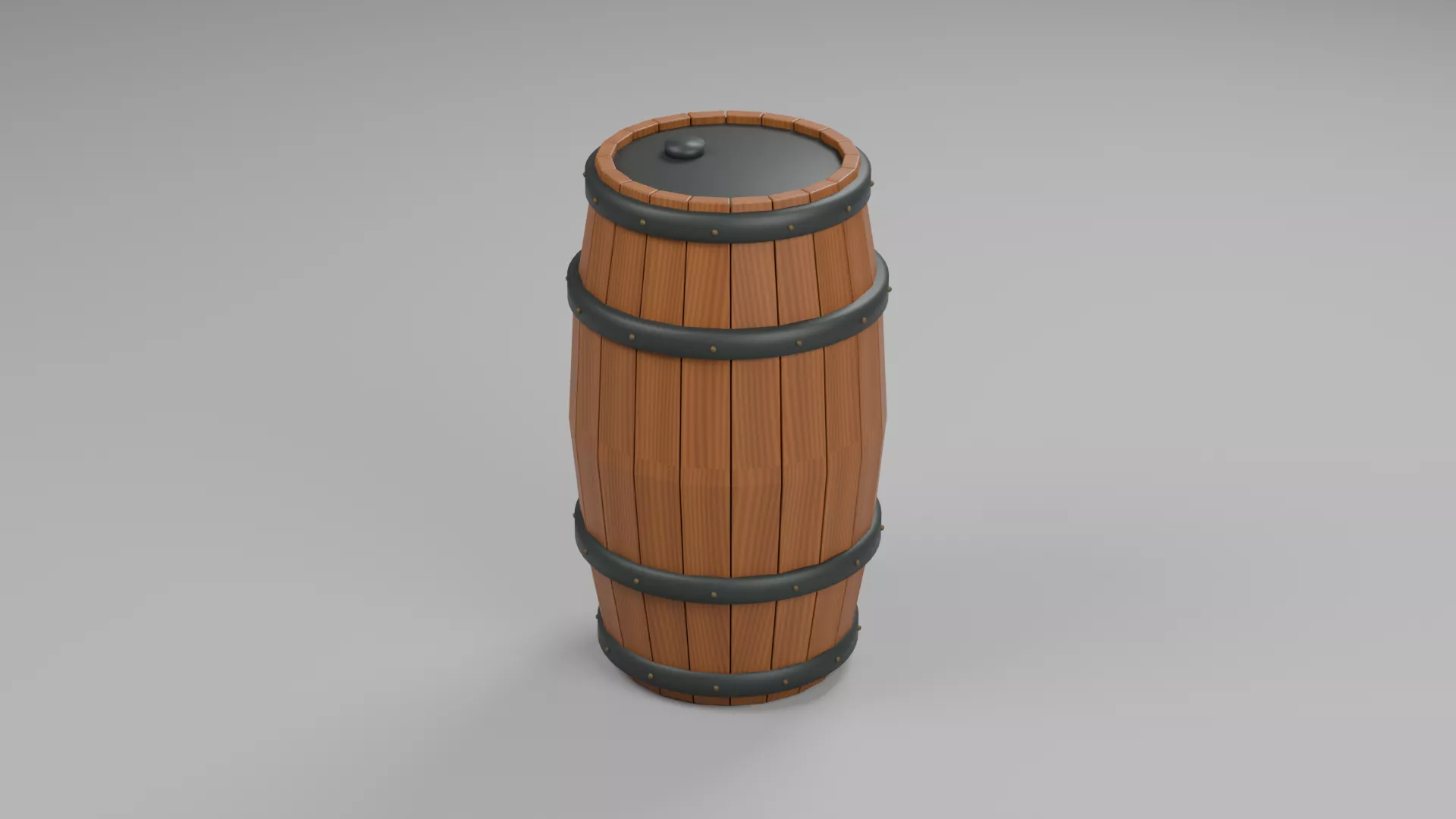 Wooden Barrel with Dark Metal Hoops Low-poly 3D model