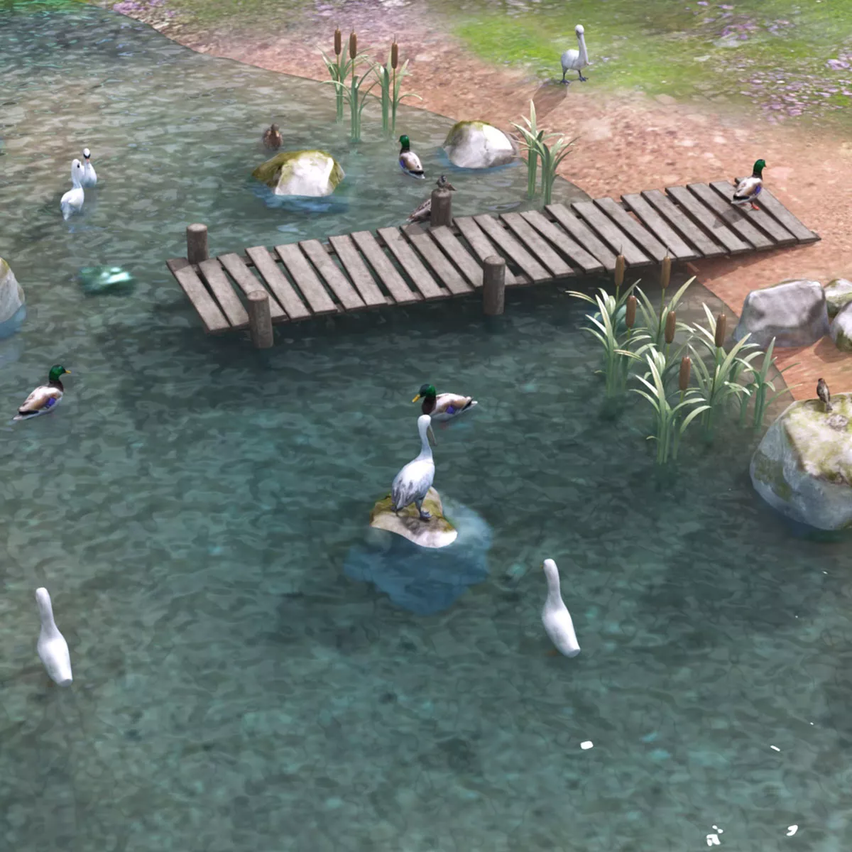 Lake with Animals Low-poly 3D model