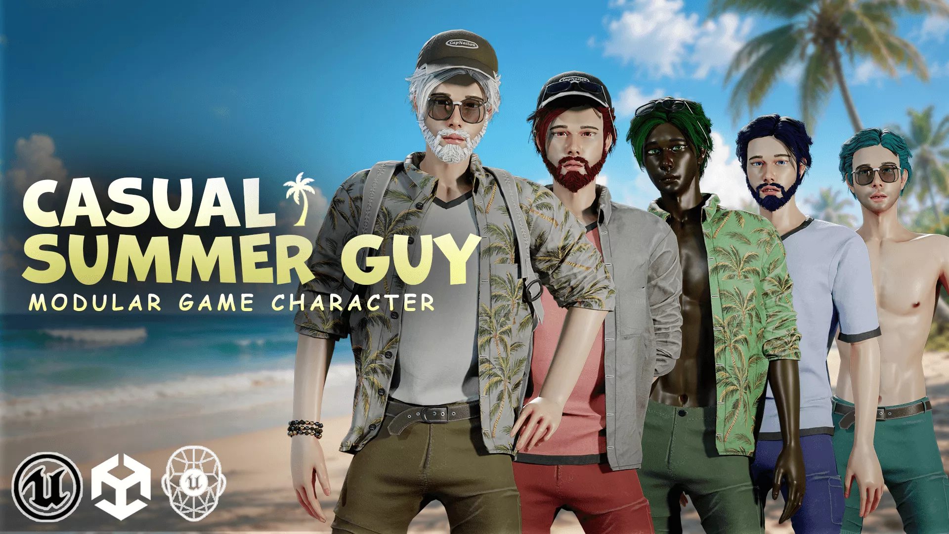 Modular Battle Game 3D model Casual Summer Guy Modular Game Character VR / AR / low-poly ...