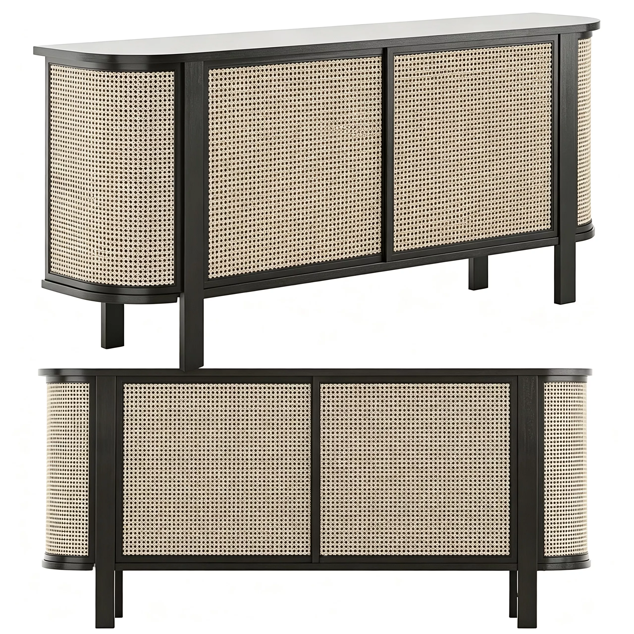 Rattan Sideboard with Black Wood Frame 3D model