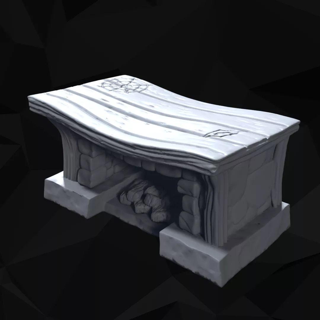 Medieval Stone Table with Firewood 3D print model