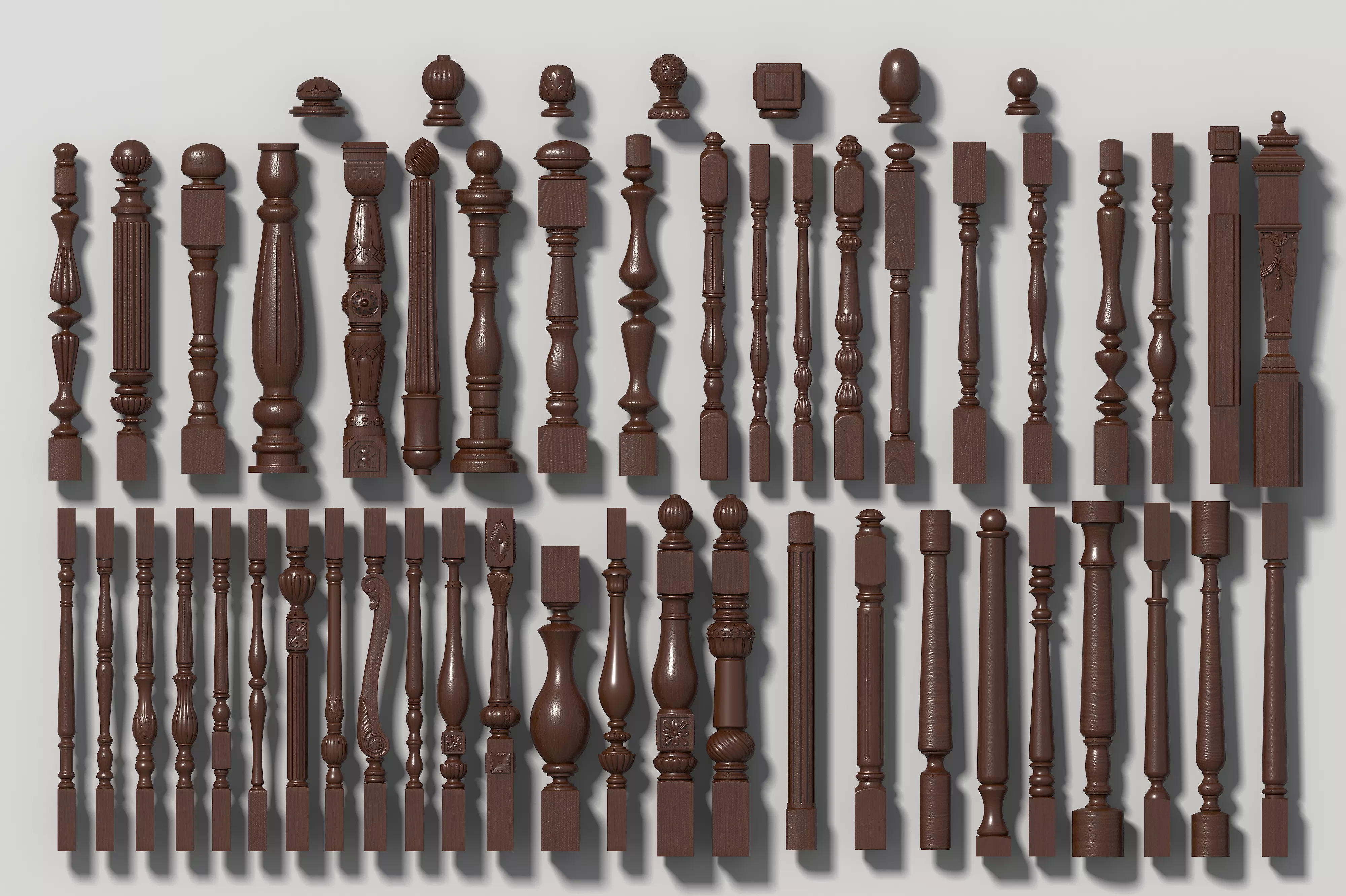 European Solid Wood Stair Handrail 3D model