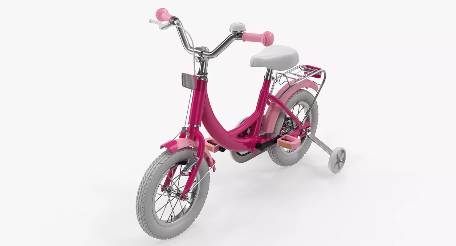 Girls Kids Bike with Training Wheels 3D model
