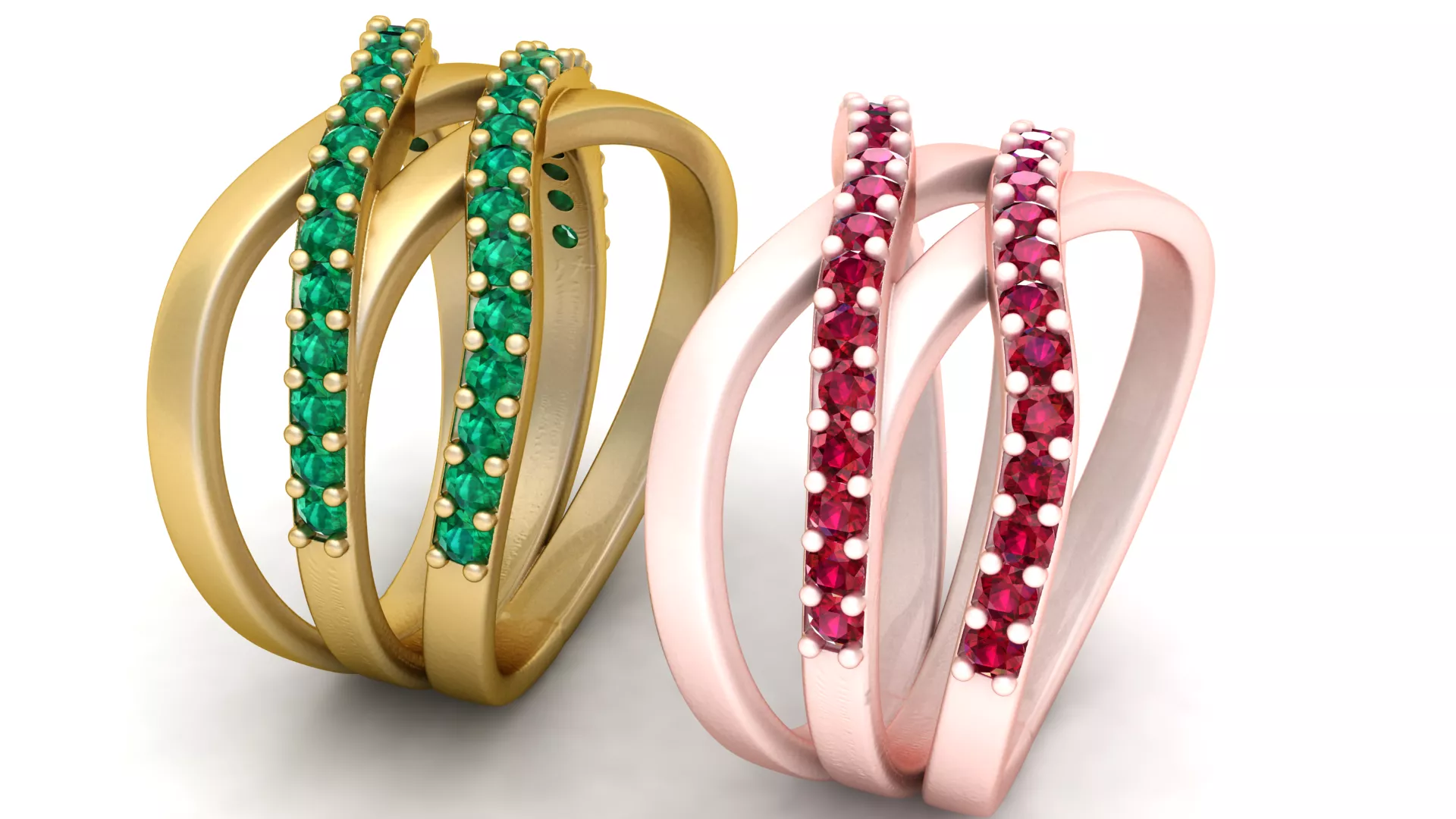 Elegant Double Row Gemstone Rings 3D print model
