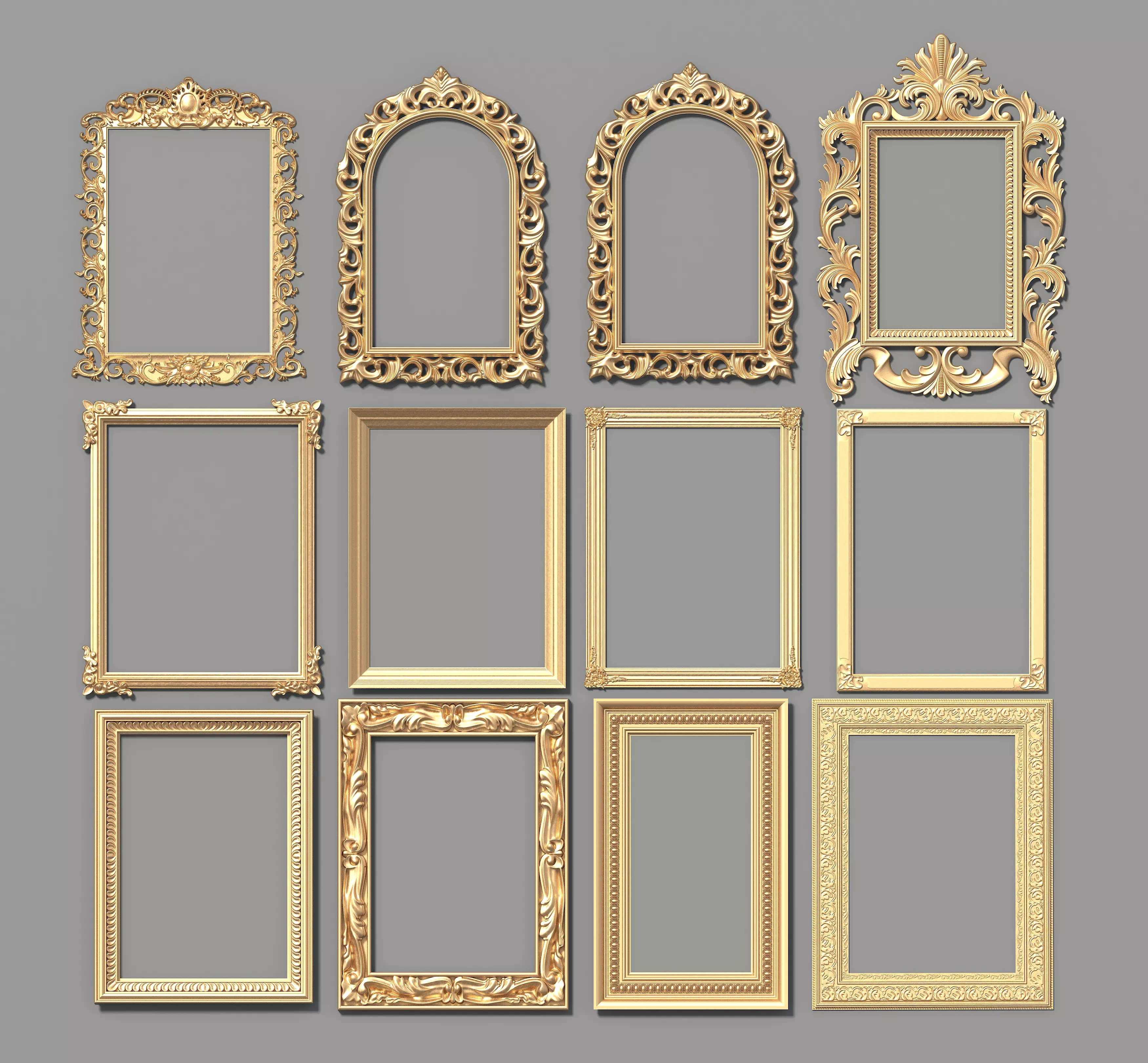 European style Golden Ornate Carved Picture Photo Frame 3D model