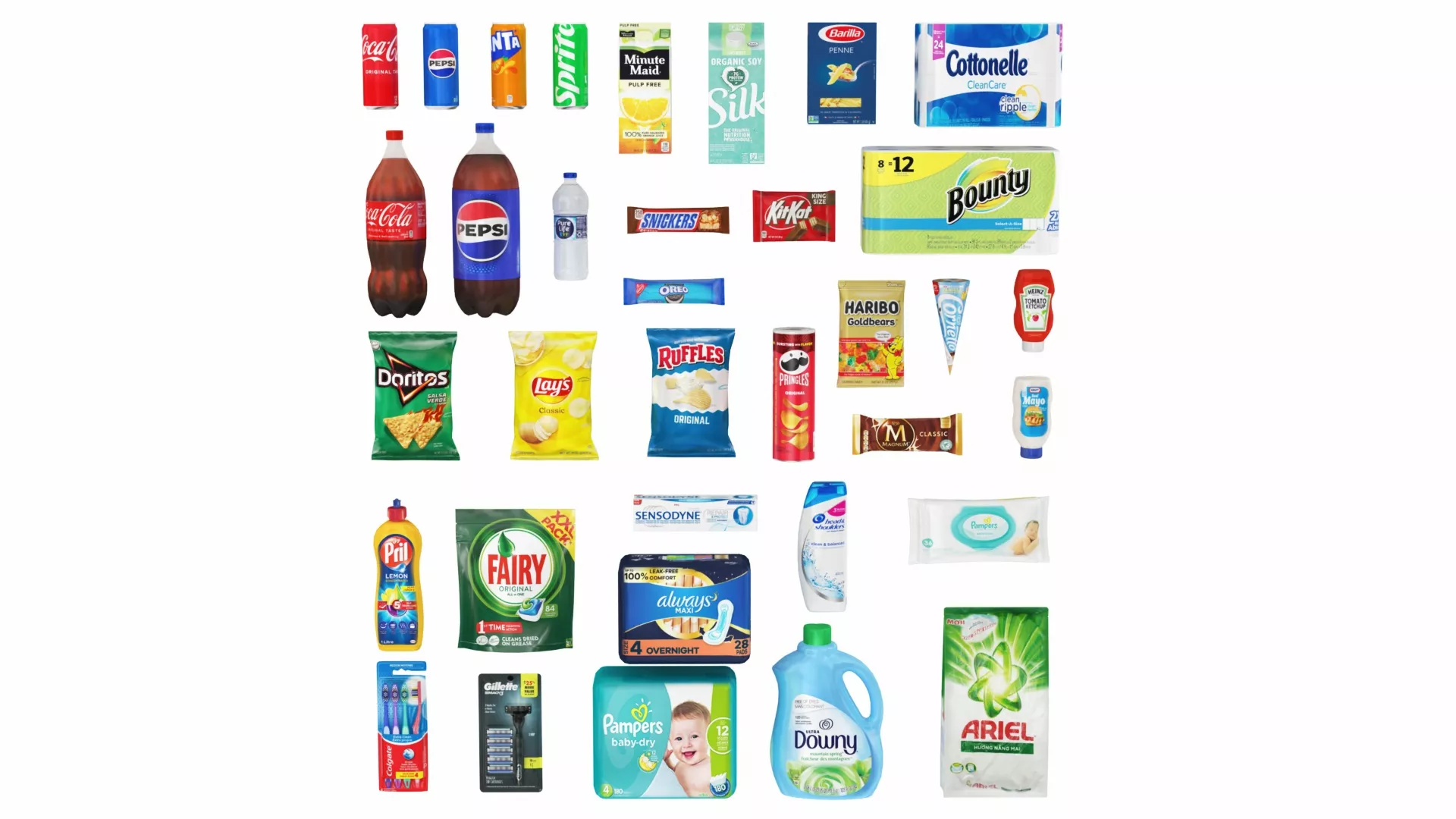 Supermarket Products 35 in 1 Low-poly 3D model