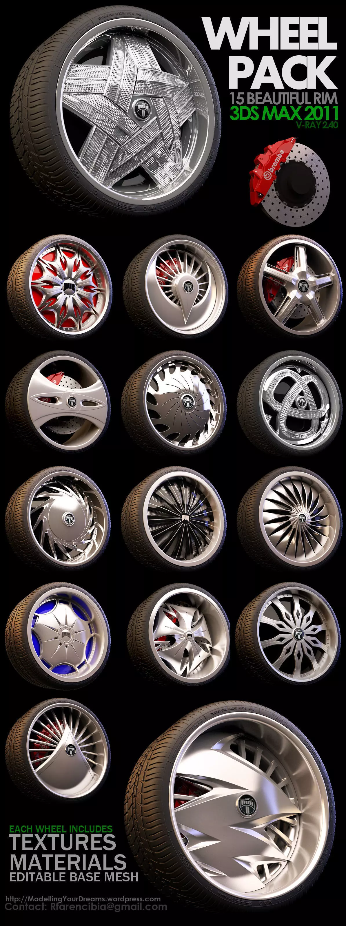 15 Beautiful rims Pack 3D model_0