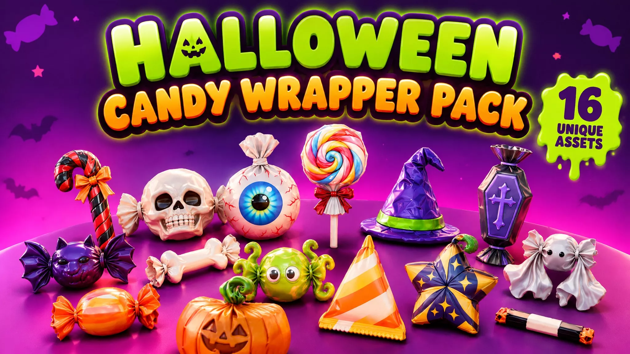 Halloween Candy Wrapper Pack Low-poly 3D model