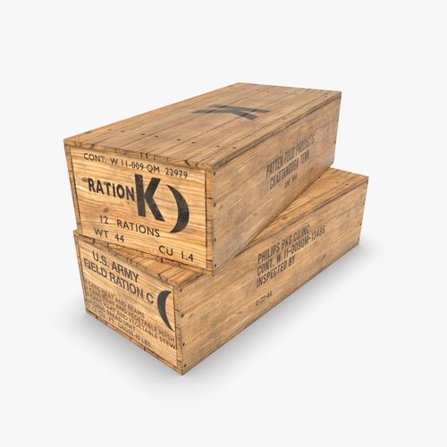 US K and C Rations wooden crate WWII Low-poly 3D model