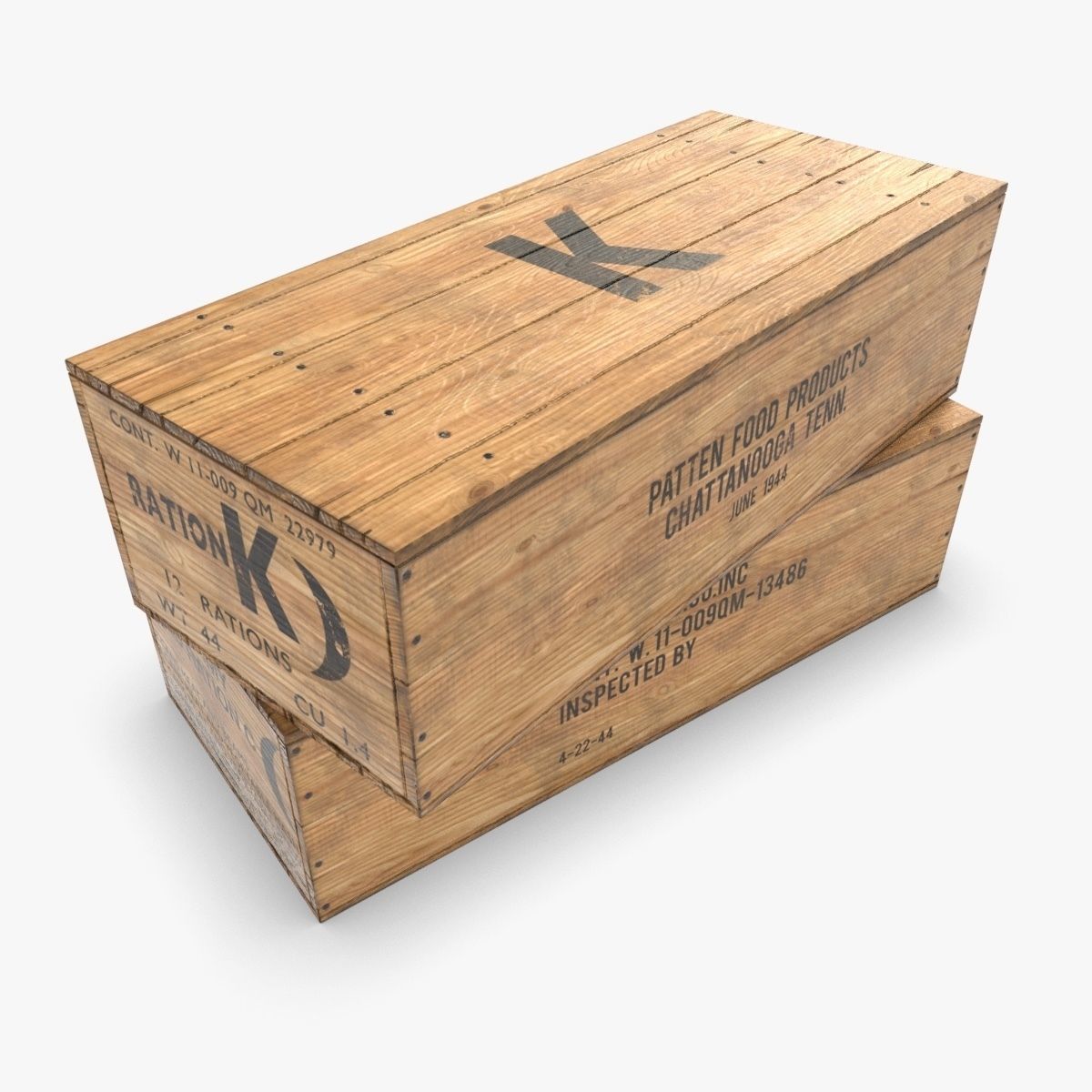 US K and C Rations wooden crate WWII Low-poly 3D model_4