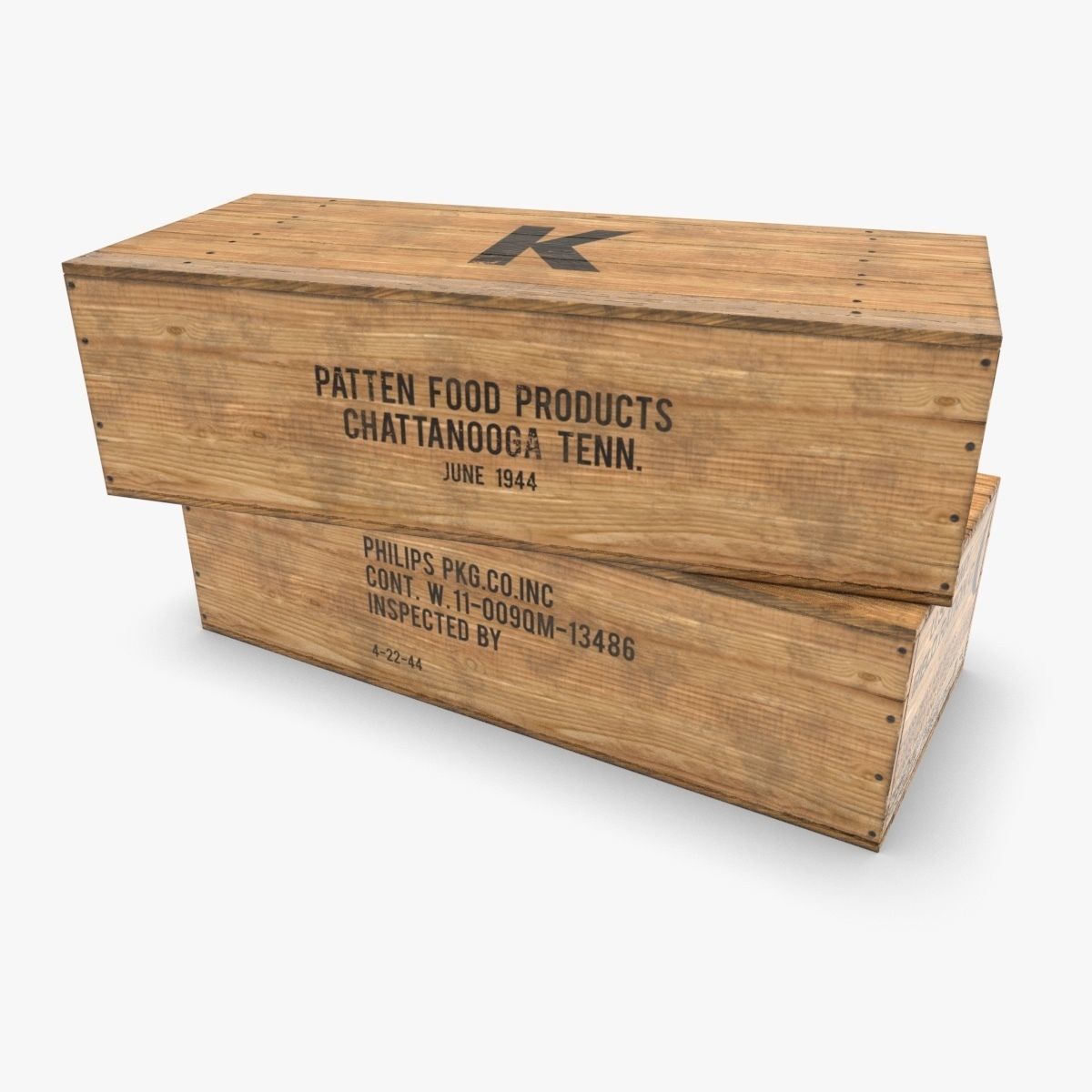 US K and C Rations wooden crate WWII Low-poly 3D model_3