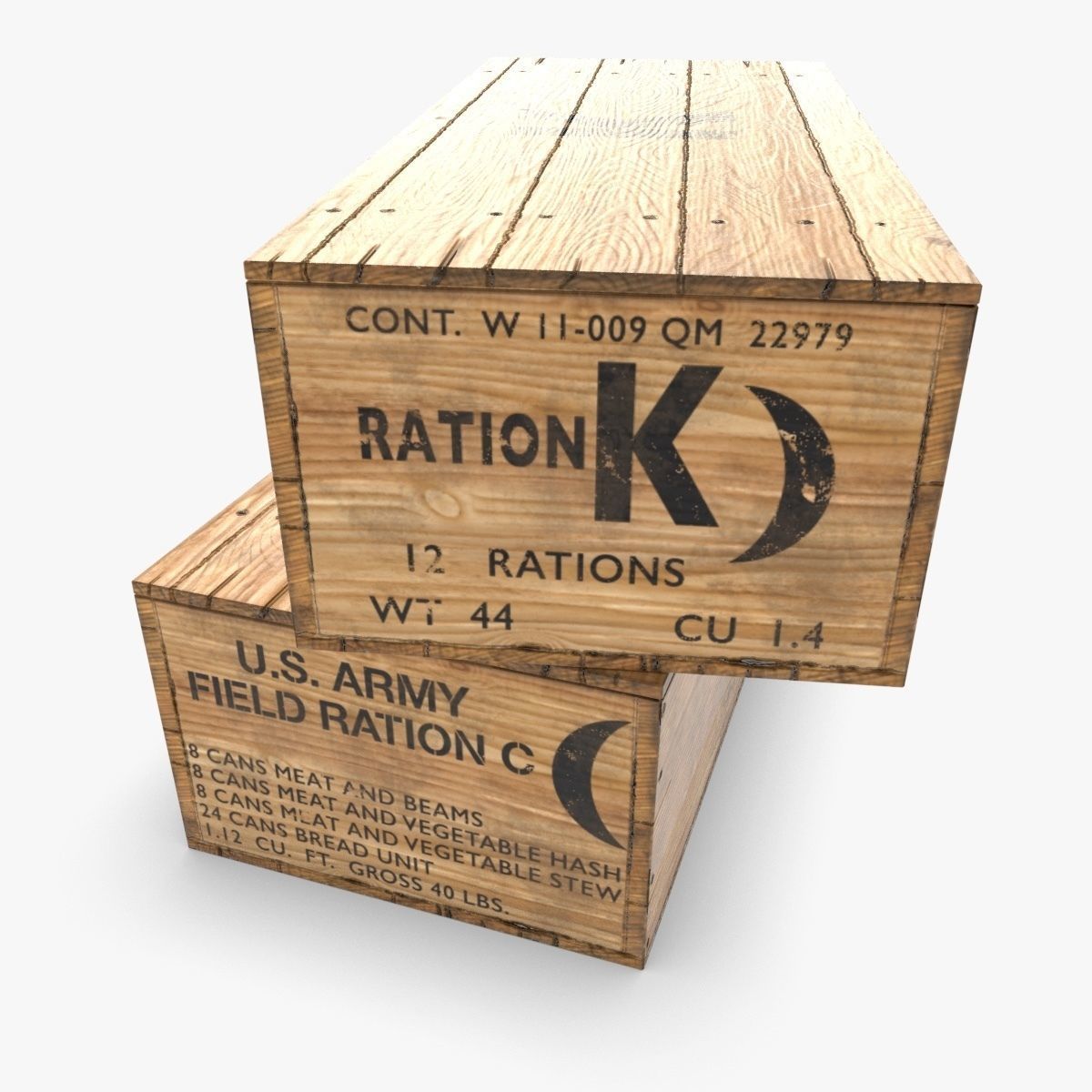 US K and C Rations wooden crate WWII Low-poly 3D model_5