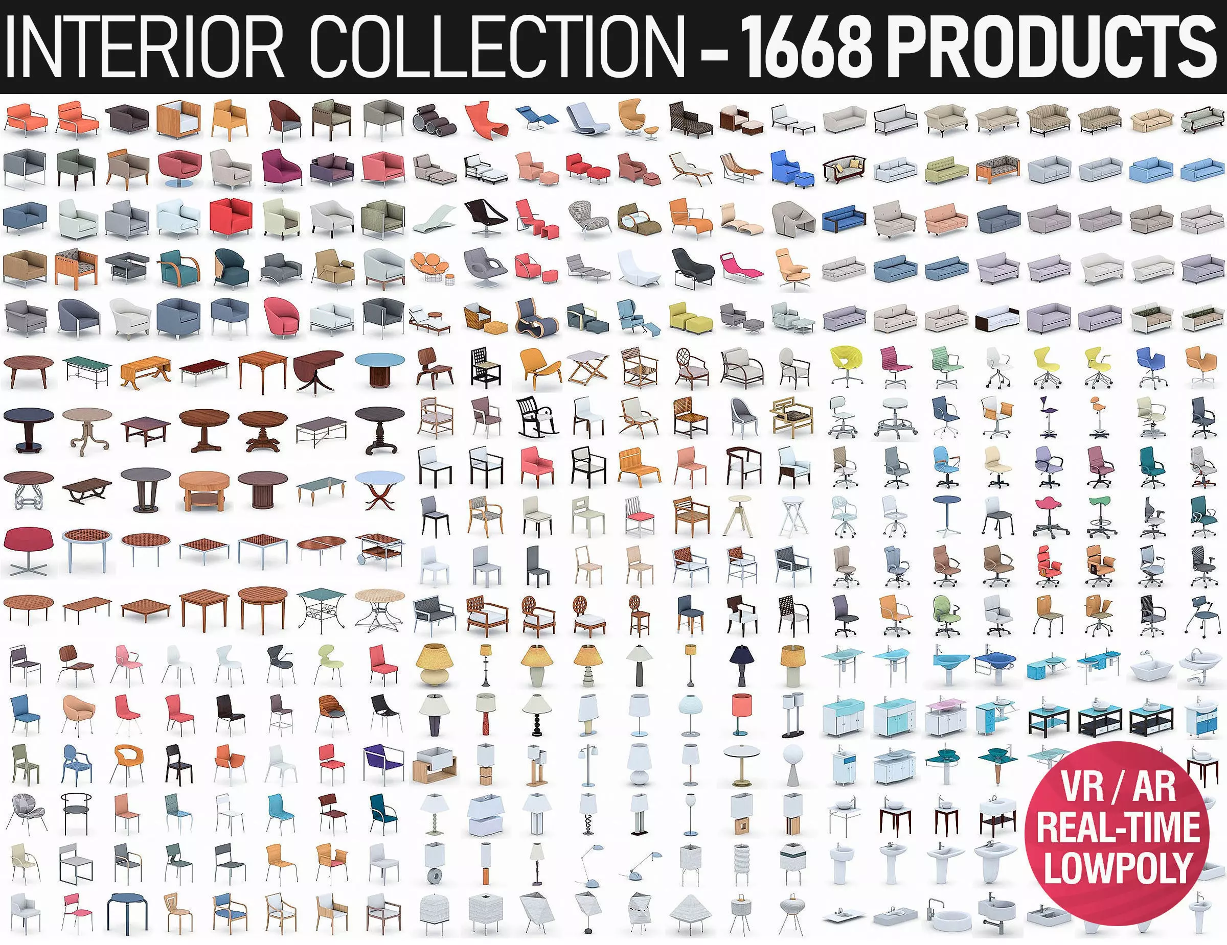 Interior Furniture Collection - 1668 MEGAPACK Low-poly 3D model_0