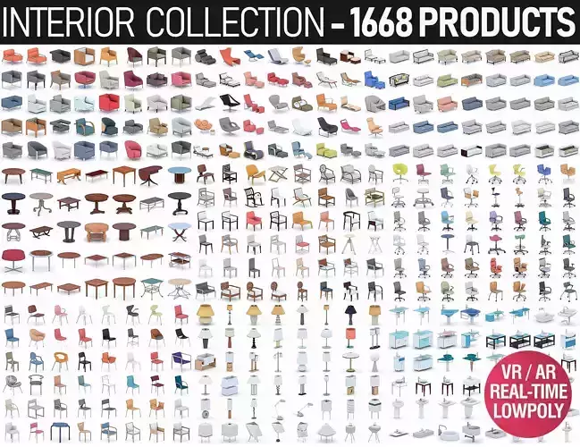 Interior Furniture Collection - 1668 MEGAPACK Low-poly 3D model