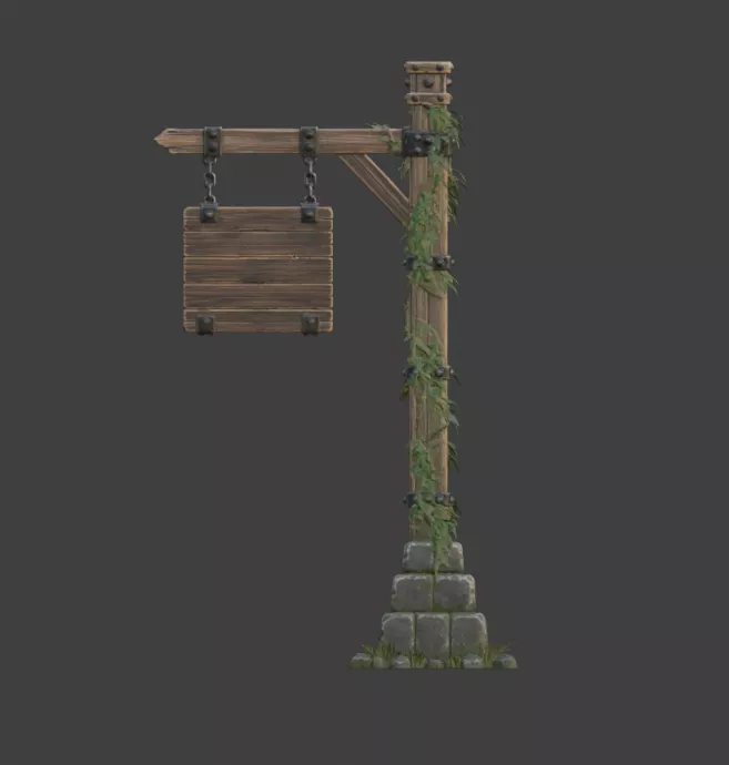 Rustic Signpost and Lantern Free 3D model