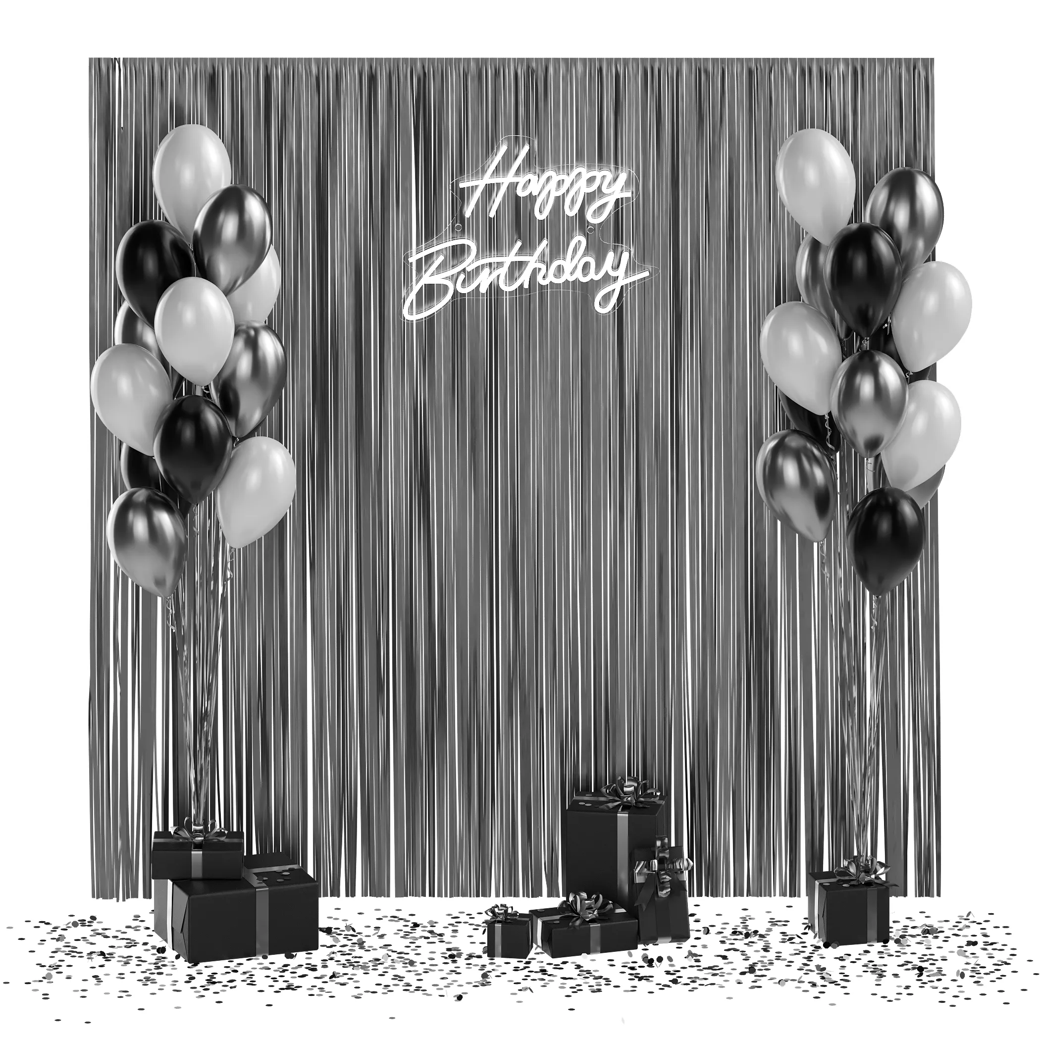 Silver and black balloon photo zone 3D model