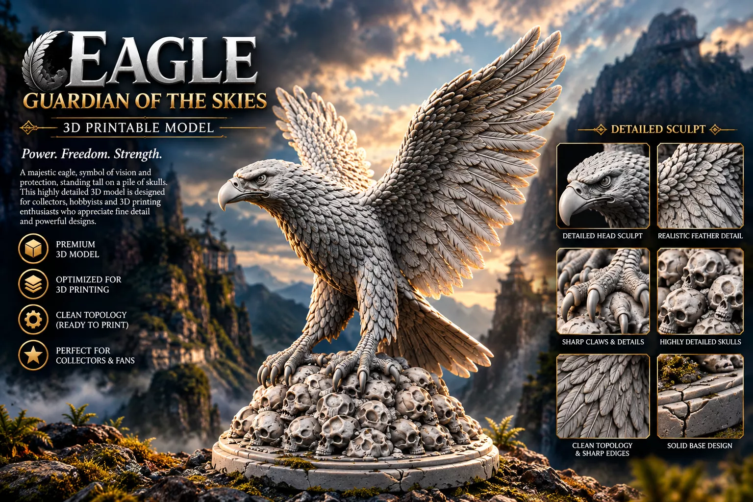 Eagle Guardian Statue 3D print model