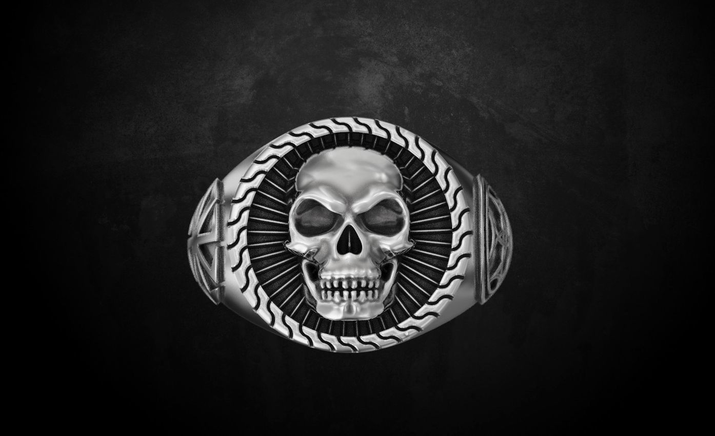 Ring with skull and patterns of many sizes 151 3D print model_3