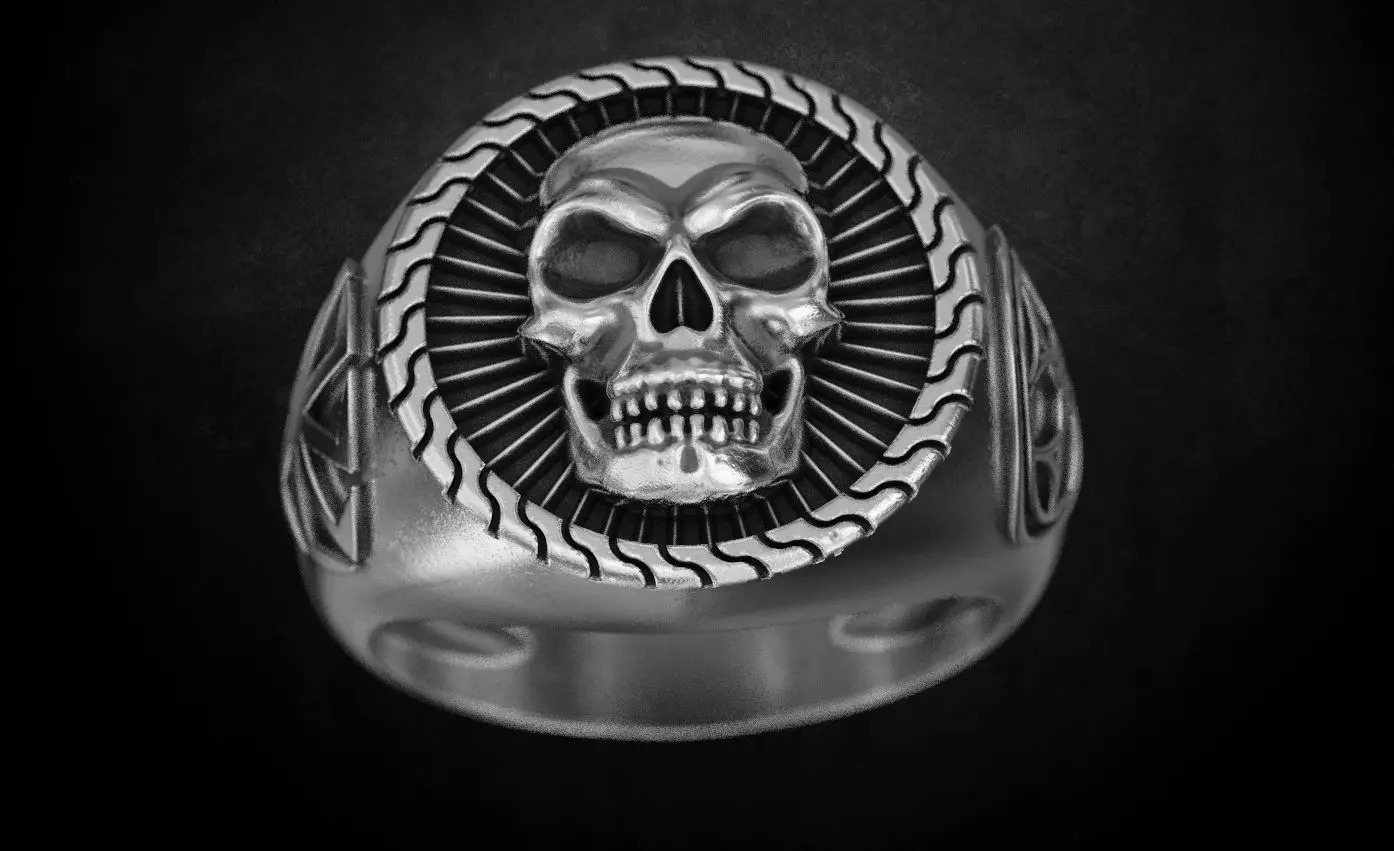 Ring with skull and patterns of many sizes 151 3D print model_0