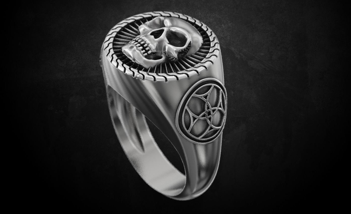 Ring with skull and patterns of many sizes 151 3D print model_4