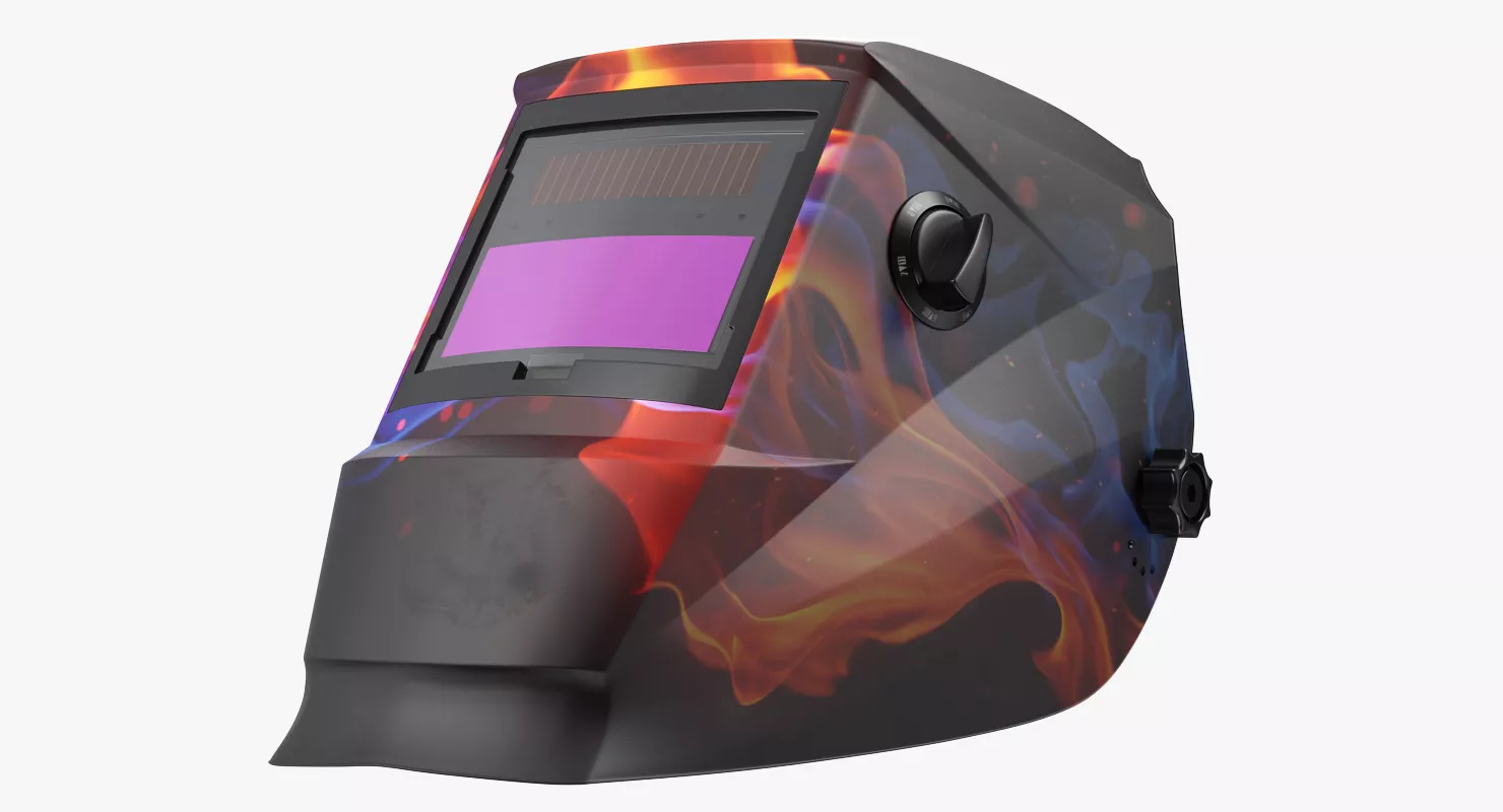 Welding Helmet with Flame Decal 3D model
