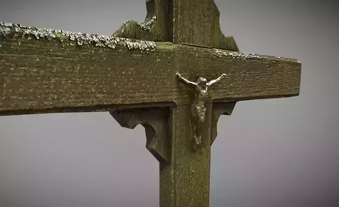 Scanned photorealistic temporary wooden cross  Low-poly 3D model