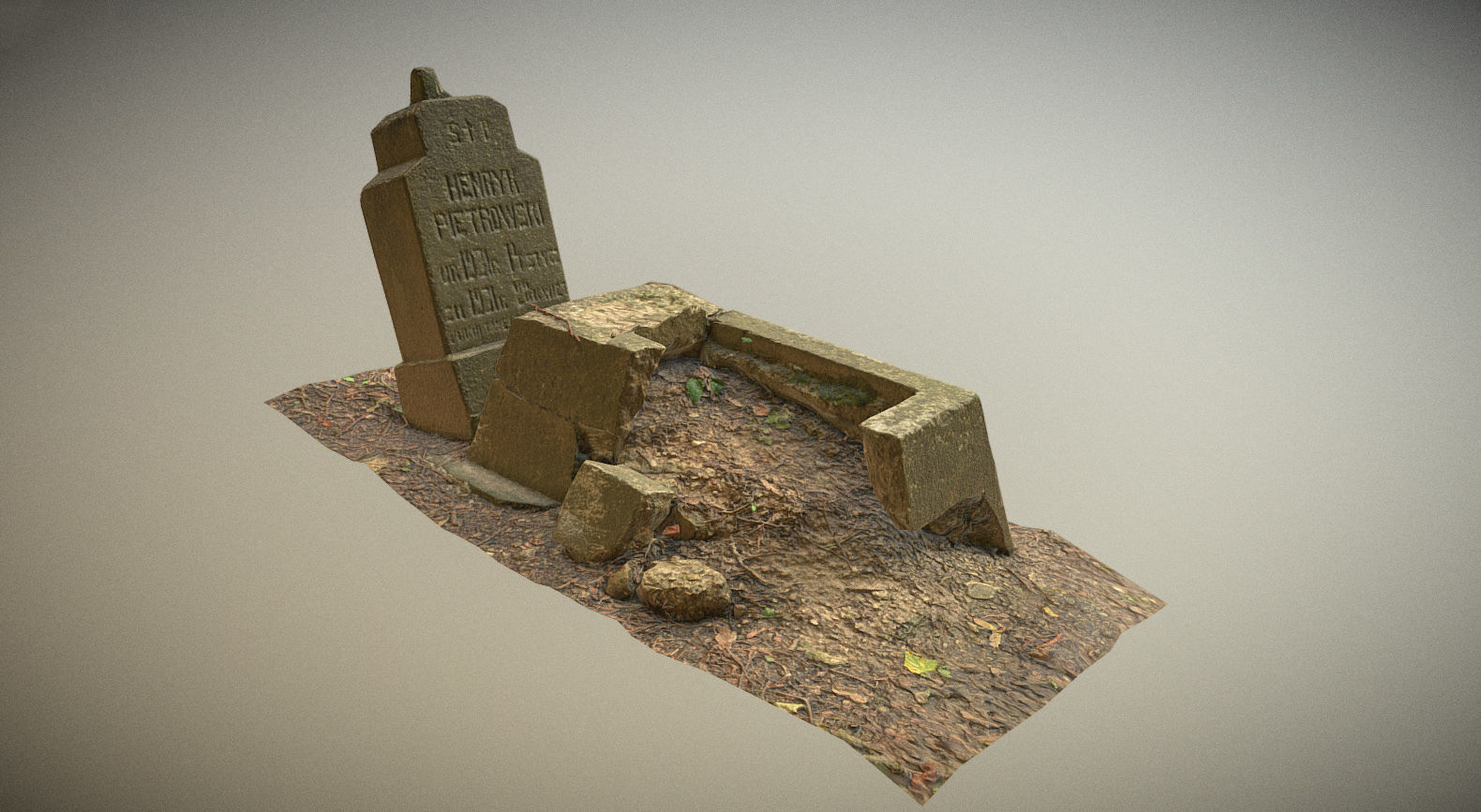 Cemetery graveyard thombstones crosses and a crypt Low-poly 3D model_18