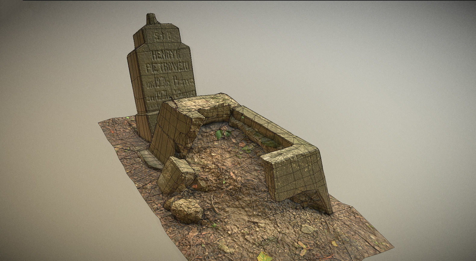 Cemetery graveyard thombstones crosses and a crypt Low-poly 3D model_13