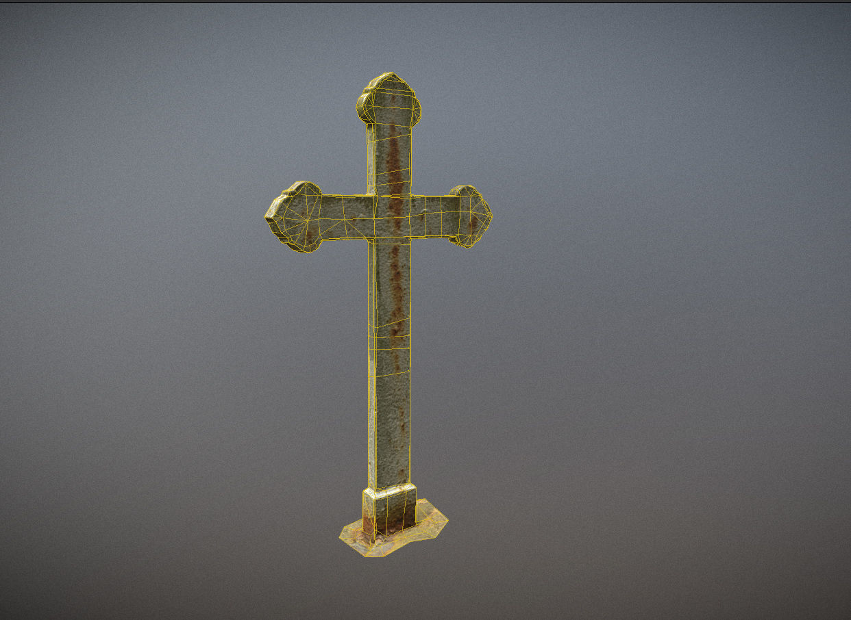 Cemetery graveyard thombstones crosses and a crypt Low-poly 3D model_35