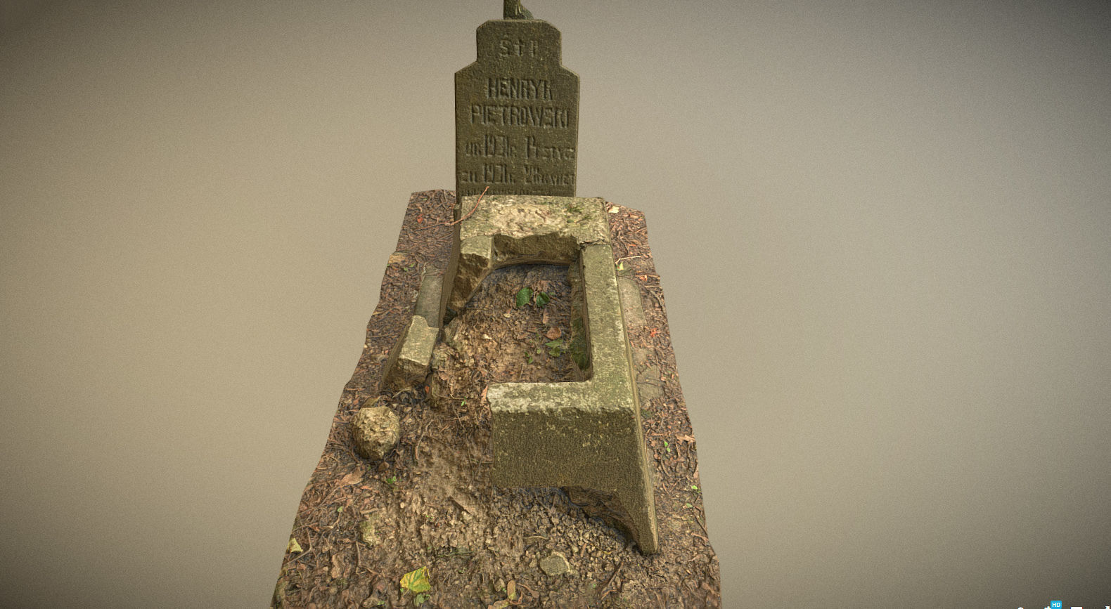 Cemetery graveyard thombstones crosses and a crypt Low-poly 3D model_16