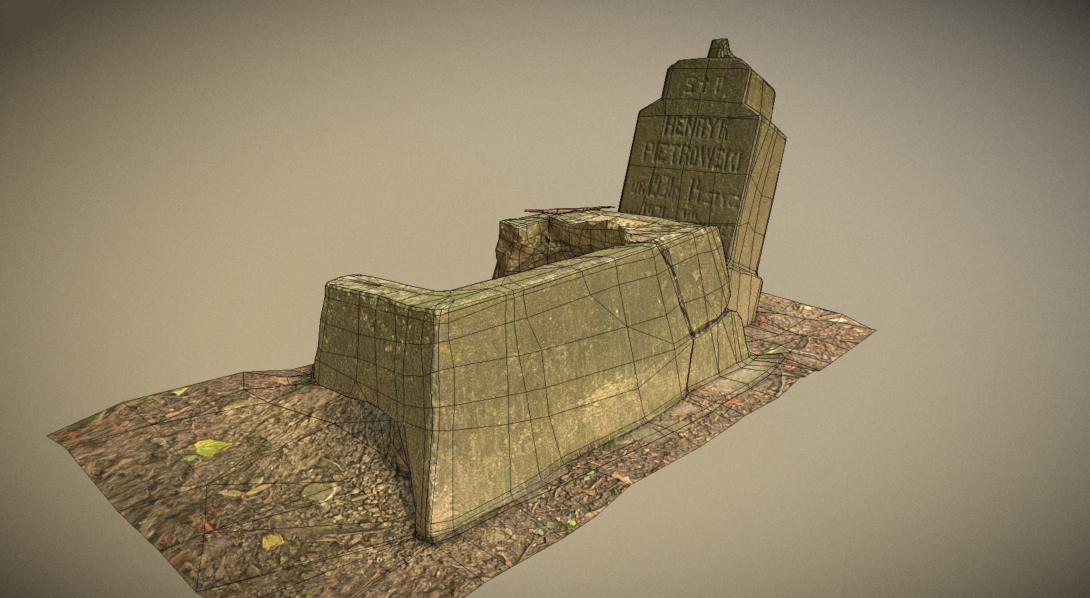 Cemetery graveyard thombstones crosses and a crypt Low-poly 3D model_14