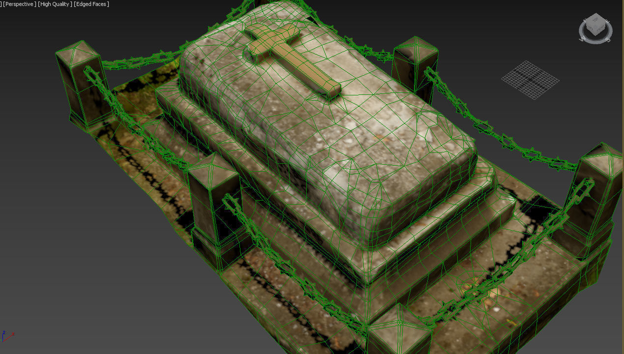 Cemetery graveyard thombstones crosses and a crypt Low-poly 3D model_22