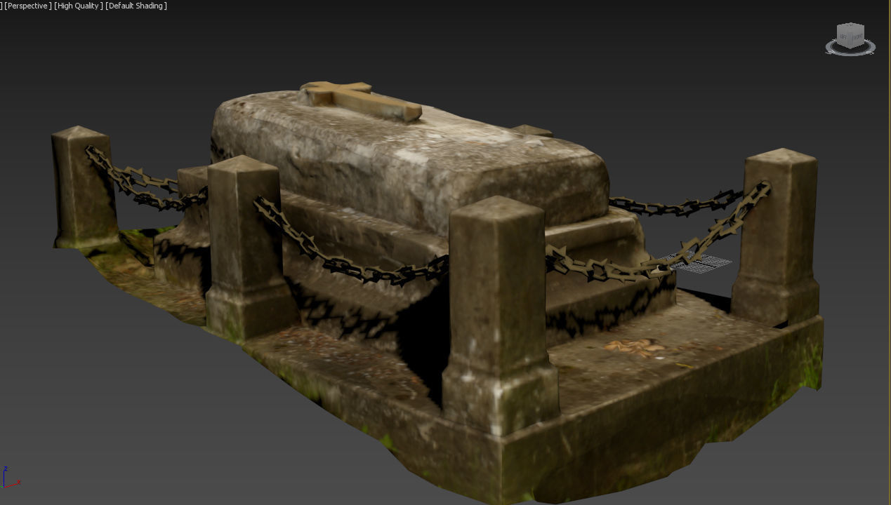 Cemetery graveyard thombstones crosses and a crypt Low-poly 3D model_25