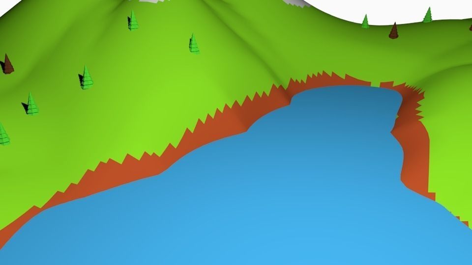 Lowpoly Terrain 01 - River with mountains Low-poly 3D model_4