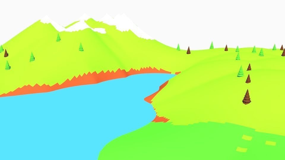Lowpoly Terrain 01 - River with mountains Low-poly 3D model_0